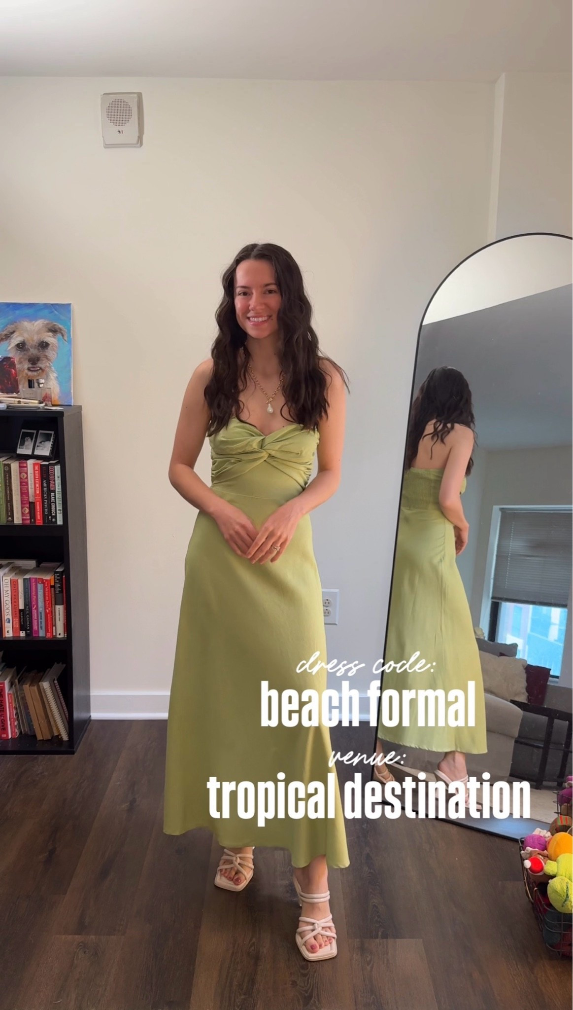 Beach formal wedding guest look for a warm-weather destination. Playful light sage green strapless maxi dress featuring a chic twist front detail. Perfect tropical chic outfit idea for a beach resort ceremony under $150.

#LTKSeasonal #LTKWedding #LTKPetite