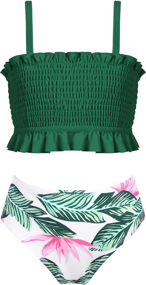 Arshiner Girls Bikini Shirred 2 Piece Swimsuit Bathing Suit Swimwear | Amazon (US)