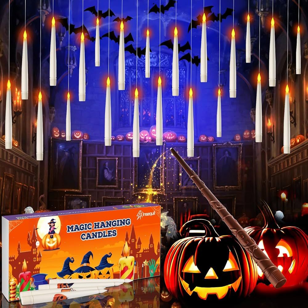 Halloween Decorations, 20pcs Floating Candles with Wand Remote, Flickering Warmer Light Flameless... | Amazon (US)