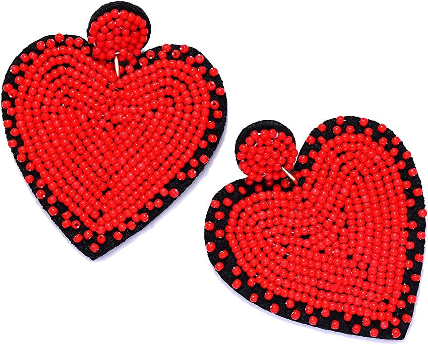 Boderier Beaded Earrings Statement Seed Bead Heart Dangle Earrings Lightweight Valentines Day Lov... | Amazon (US)