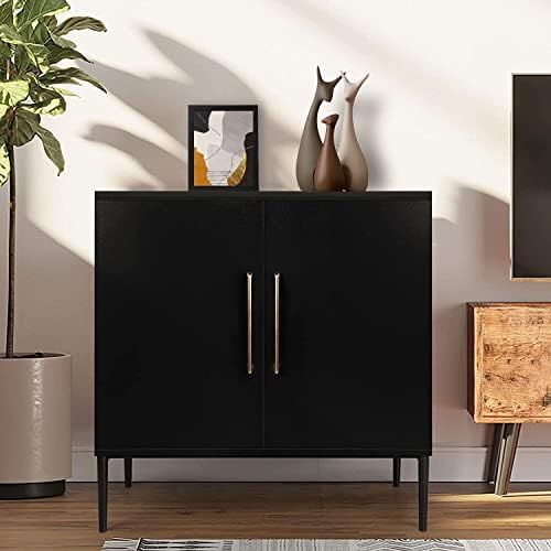 REHOOPEX Black Storage Cabinet, Accent Cabinet with Doors, Free Standing Office Cabinet, Modern W... | Amazon (US)