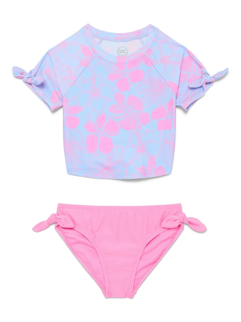 Wonder Nation Girls Short Sleeve Rash Guard Swim Set, 2-Piece, Sizes 4-18 | Walmart (US)