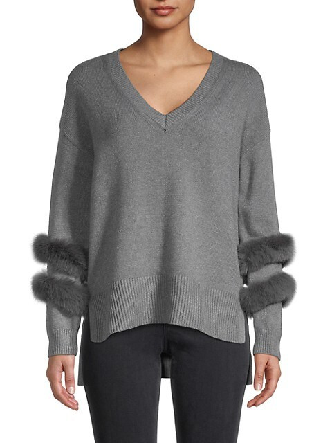 Saks Fifth Avenue Faux Fur-Trim V-Neck Sweater on SALE | Saks OFF 5TH | Saks Fifth Avenue OFF 5TH