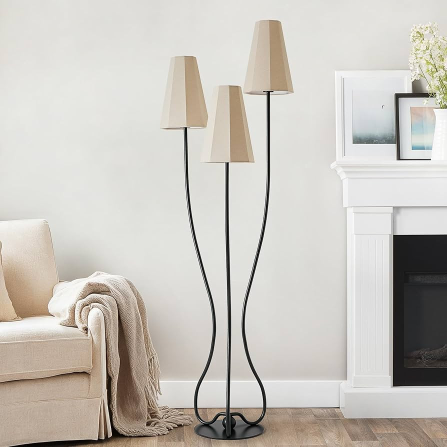 Artistic Vintage Floor Lamp, 3-Light Standing Lamps with Sculptural Curved Iron Base & Octagonal ... | Amazon (US)