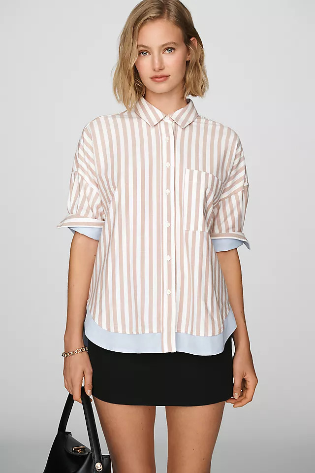 Mabel Contrast Boxy Oxford Shirt Top | Anthropologie (US)
