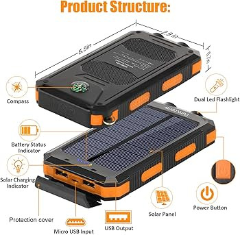 Durecopow Solar Charger, 20000mAh Portable Outdoor Waterproof Solar Power Bank, Camping External ... | Amazon (US)