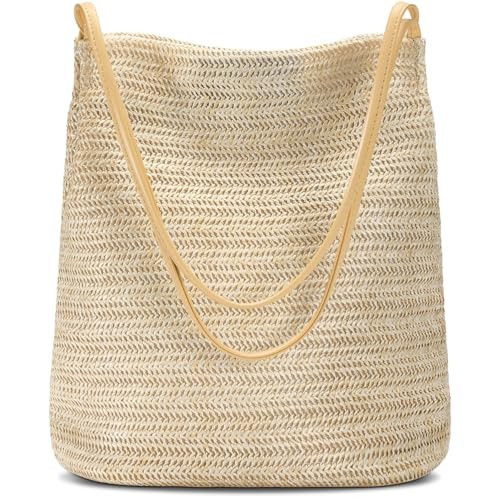 Straw Beach Bags for Women, Tote Handbag Shoulder Bag for Women, Beach Straw Purse Buckets Summer Fashion Hobo Bags | Amazon (US)