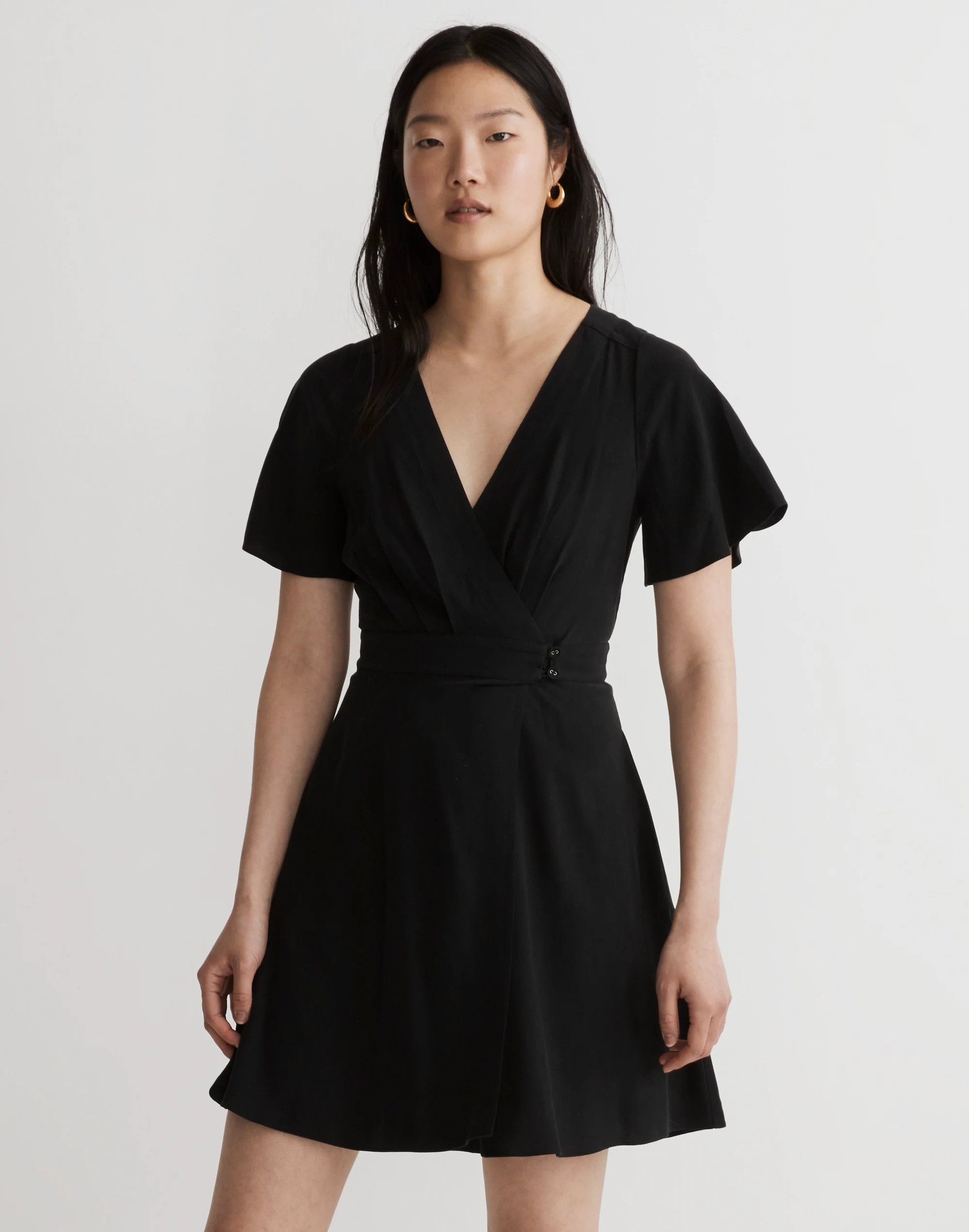 Pleated-Waist True-Wrap Mini Dress | Madewell
