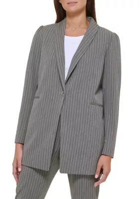 Tommy Hilfiger Women's Pinstripe One Button Blazer, Grey, 2 | Belk