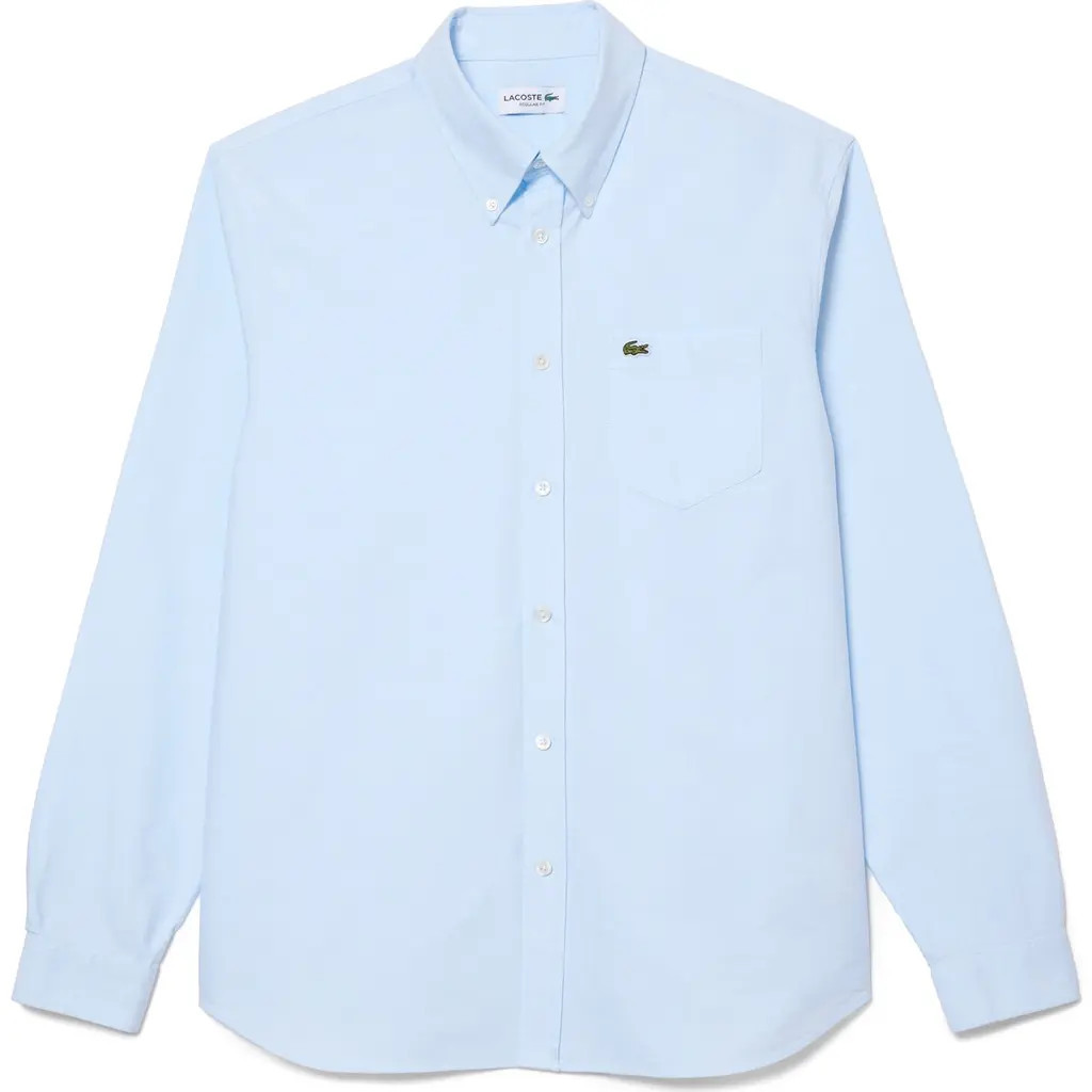 Lacoste Regular Fit Oxford Button-Down Shirt in White/blue at Nordstrom, Size 44 | Nordstrom