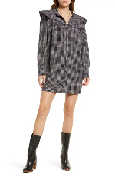 Treasure & Bond Plaid Ruffle Long Sleeve Minidress | Nordstrom