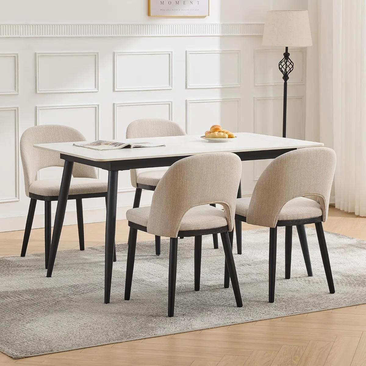 Wooden Dining Chairs, Modern Fabric Upholstered Dining Room Chai with High Back (Set of 4) | Wayfair North America