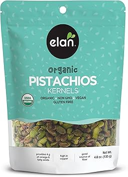 Elan Organic Raw Pistachios, 4.8 oz, Unsalted Kernels, No Shell,Pistachio Nuts, Non-GMO, Vegan, G... | Amazon (US)
