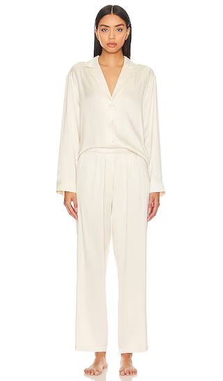 Silk Long Sleeve Pajama Pant Set in Swan White | Revolve Clothing (Global)