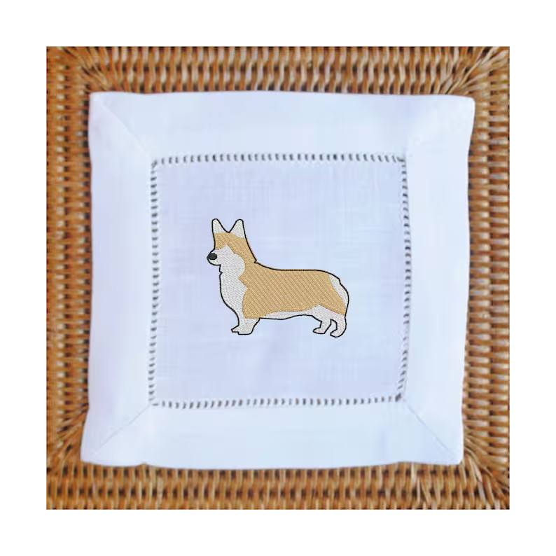 Set of 4 Best Friends Corgi Cocktail Napkins Corgi Embroidered Linen Napkins Available in 2 Napki... | Etsy (US)