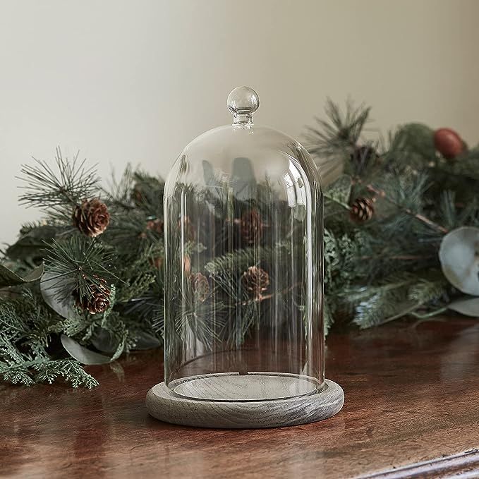 Lights4fun, Inc. Glass Cloche Bell Jar Display Dome with Gray Bamboo Base - 8" x 5" | Amazon (US)