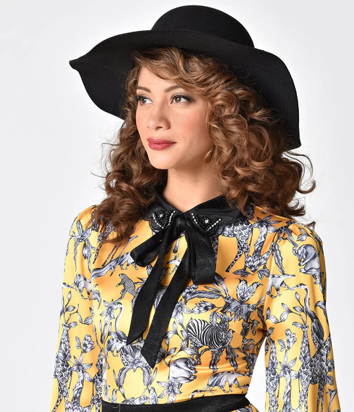 Vintage Style Black Felt Wide Floppy Hat | UniqueVintage