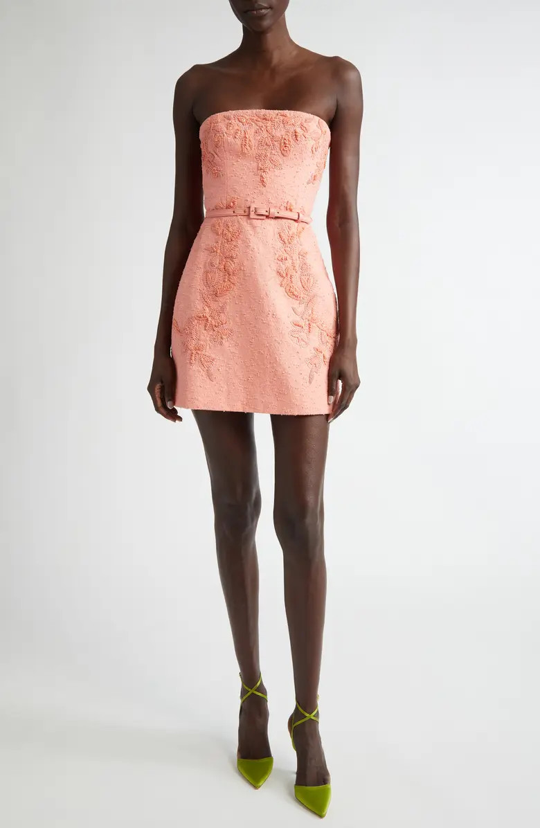 Carolina Herrera Embroidered Strapless Slub Minidress | Nordstrom | Nordstrom