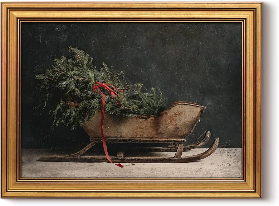 InSimSea Vintage Christmas Sleigh Wall Art Decor, Xmas Decoration 12x16 In | Amazon (US)