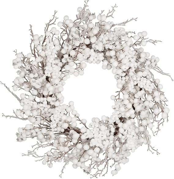 22 inches Artificial Christmas Wreath Winter Wreath for Front Door White Berry Wreath with Artifi... | Amazon (US)
