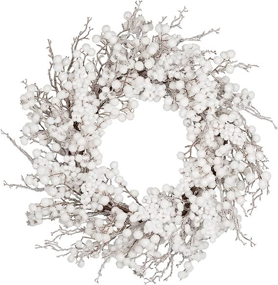 22 inches Artificial Christmas Wreath Winter Wreath for Front Door White Berry Wreath with Artifi... | Amazon (US)