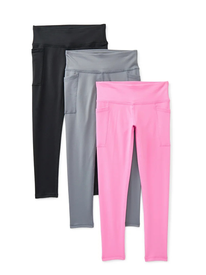 Athletic Works Girls Active Core Leggings with UPF 30, 3-Pack, Sizes 4-18 & Plus | Walmart (US)