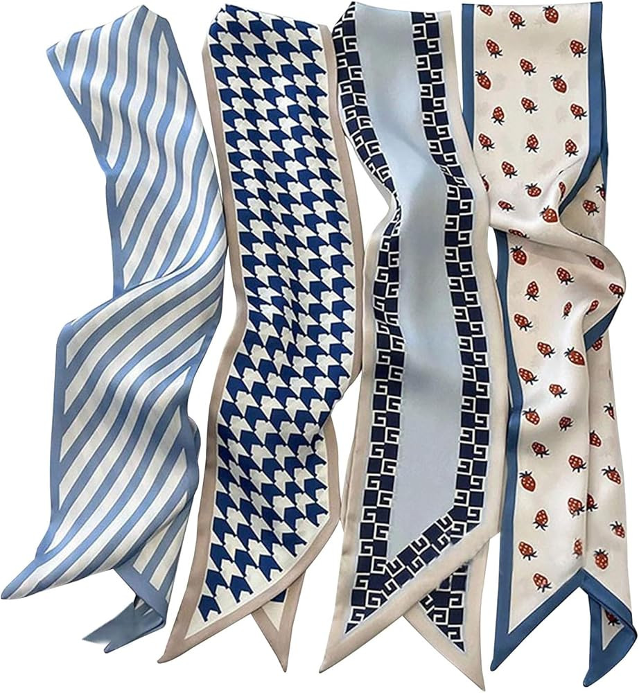 4Pcs Fashion Scarves for Women, Multifunctional Boho Scarves Headbands Satin Scarf for Bag Hair A... | Amazon (US)