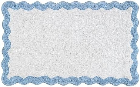 Cotton Scalloped Bathmat with Antiskid 20"x32" Blue \u2013 100% Cotton Scalloped Bath Mat, Anti?S... | Amazon (US)