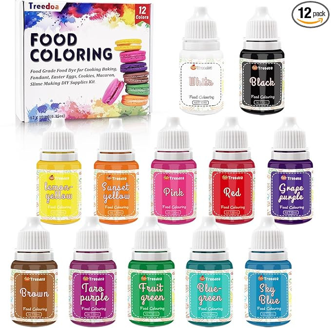 Food Coloring Liquid Set,12 Colors x10ml Food Grade Vibrant Food Dye Concentrated Liquid Coloring... | Amazon (US)