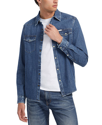 GUESS JEANS Men's Slim-Fit Solid Button-Down Denim Shirt  - Macy's | Macy's
