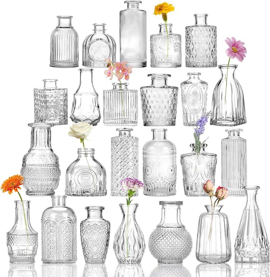 CUCUMI 24 Small, Glass Mini Bud Vase Set for Flowers in Bulk for Rustic Wedding Decorations Vinta... | Amazon (US)