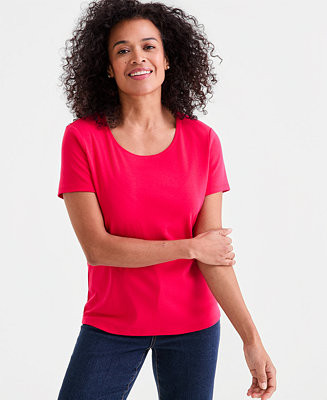 Women's Cotton Short-Sleeve Scoop-Neck Top | Macy's