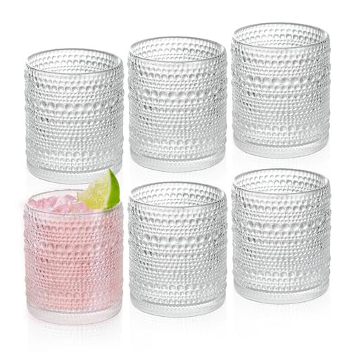 FULGNU Hobnail Drinking Glasses set of 6 (13 oz), Vintage Glasses Drinking Set Cocktail Glasses, Embossed Kitchen Glass Cup for Water, Beer, Juice, Cocktail, Whiskey and Milk | Amazon (US)