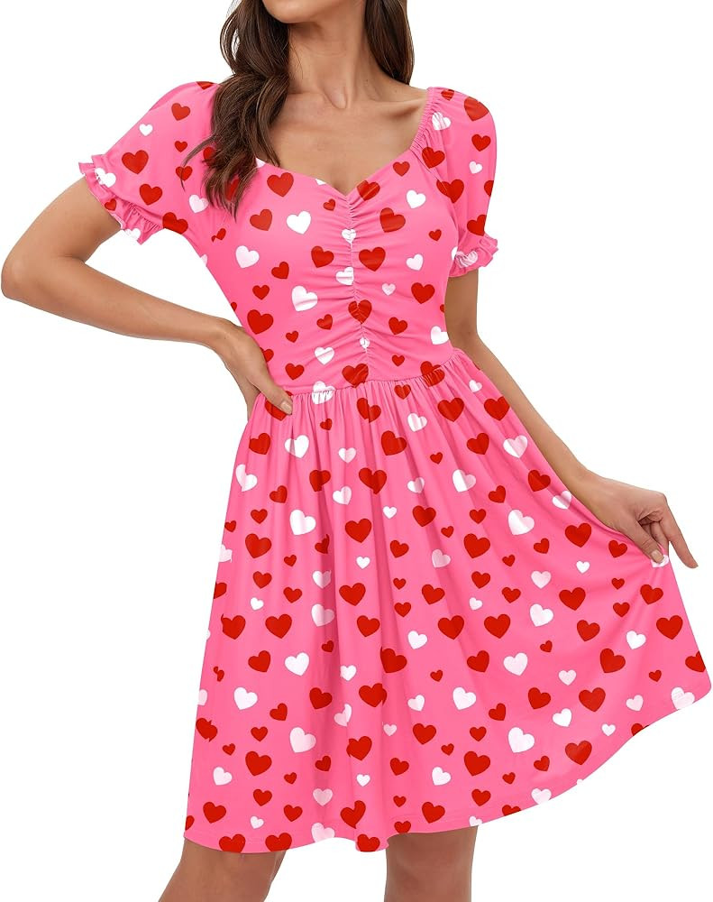 For G and PL Women's Mardi Gras Carnival Valentine Dress Ruched Puff Sleeve Sweetheart Neckline S... | Amazon (US)