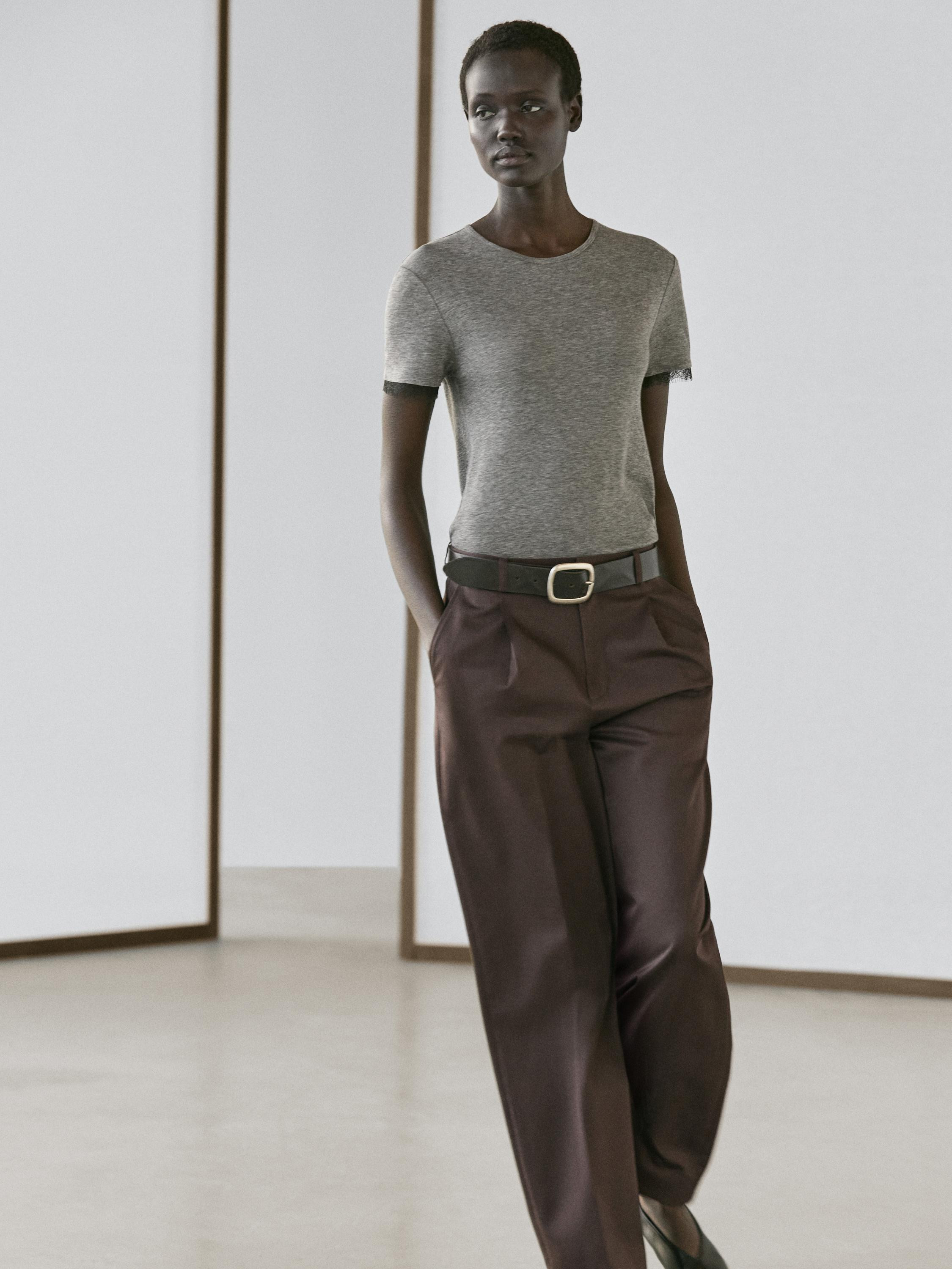 Pantalon à pinces en coton | Massimo Dutti FR