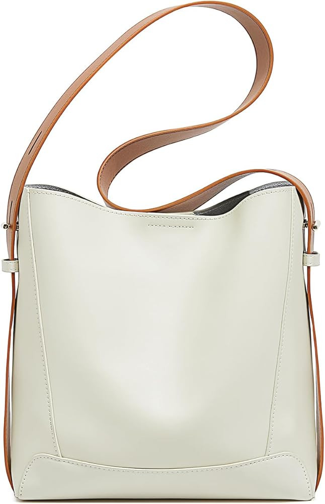 FOXLOVER Minimalism Leather Bucket Hobo Shoulder Bag for Women Small Lady Tote Handbag Purse | Amazon (US)