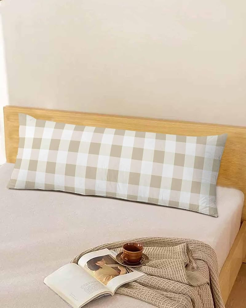 Beige White Plaid Body Pillow Cover, Pillowcase Protectors with Zipper, Country Modern Simple Buf... | Amazon (US)