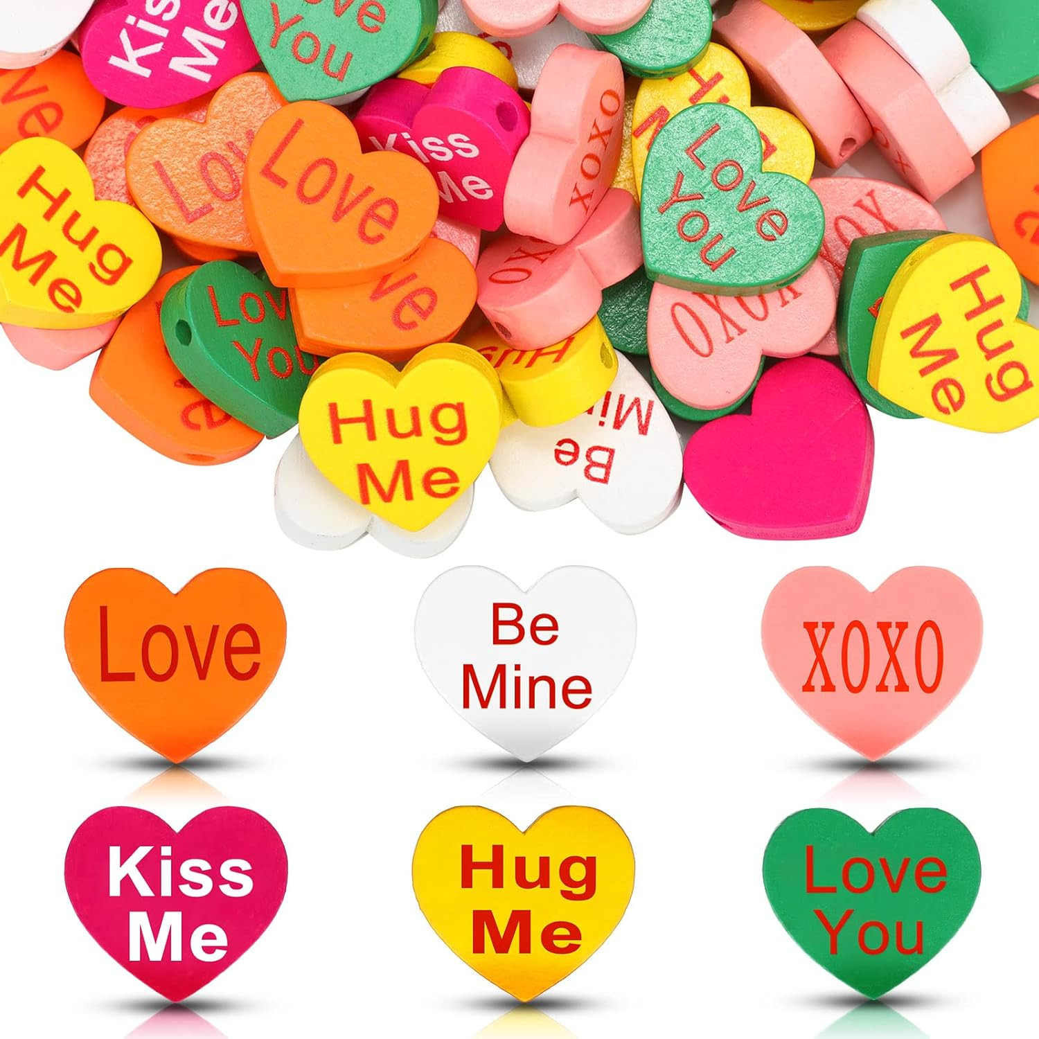 120 Pieces Valentine's Day Beads Valentine's Day Wood Beads Conversation Heart Beads Breezy Sweet... | Amazon (US)