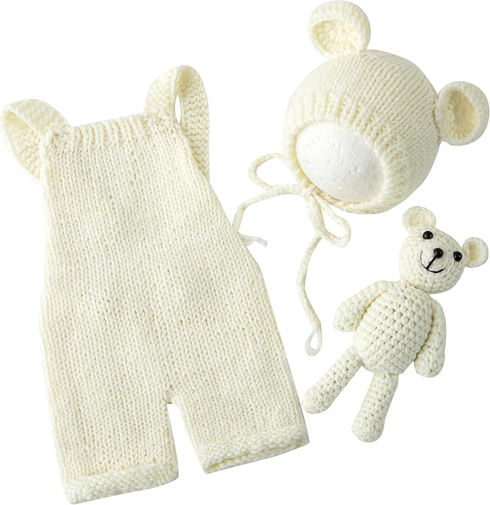 Vemonllas Newborn Photography Props Boys Girls Outfits Baby Photo Props Knit Bear Hat Romper Phot... | Amazon (US)