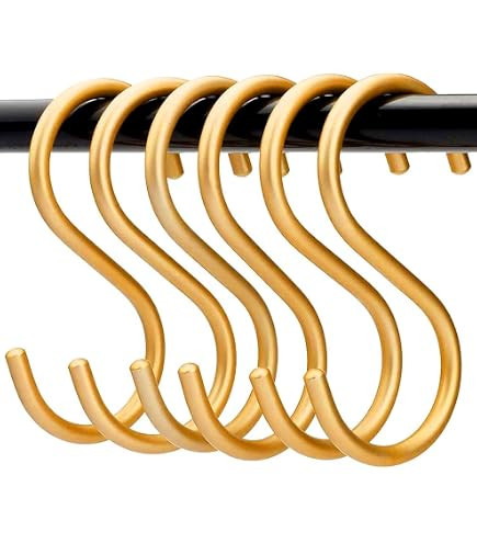 SIAMESE Aluminum S Hooks, 10 Pcs Medium Gold S Shaped Hooks for Hanging Plant, Jeans, Cups in Closet, Kitchen, Living Room, Bathroom or Outdoors (Medium, Gold) | Amazon (US)