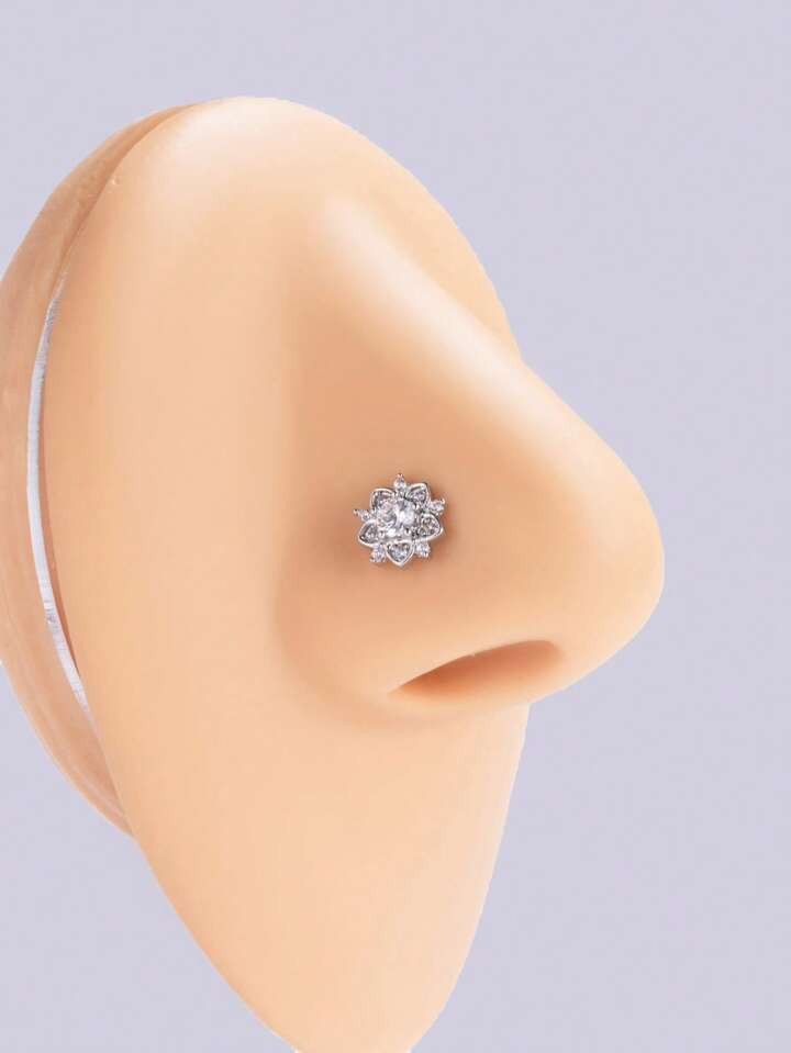 1pc Simple & Fashionable Flower Shaped Nose Stud With Diamond Inlayed | SHEIN