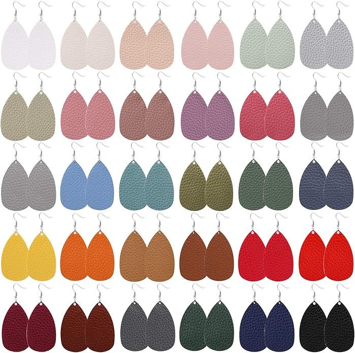 30 Pairs of Teardrop Double-sided Leather Earrings with 30 Color for Women Girls Jewelry Fashion ... | Amazon (US)