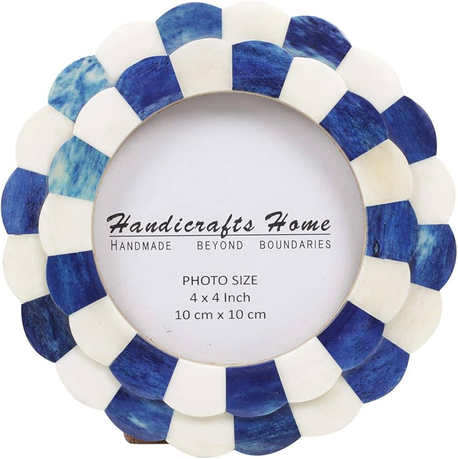 Handicrafts Home Photo Picture Frame - 4" x 4", Round Handmade Gift Photo Frames - Blue & White | Amazon (US)