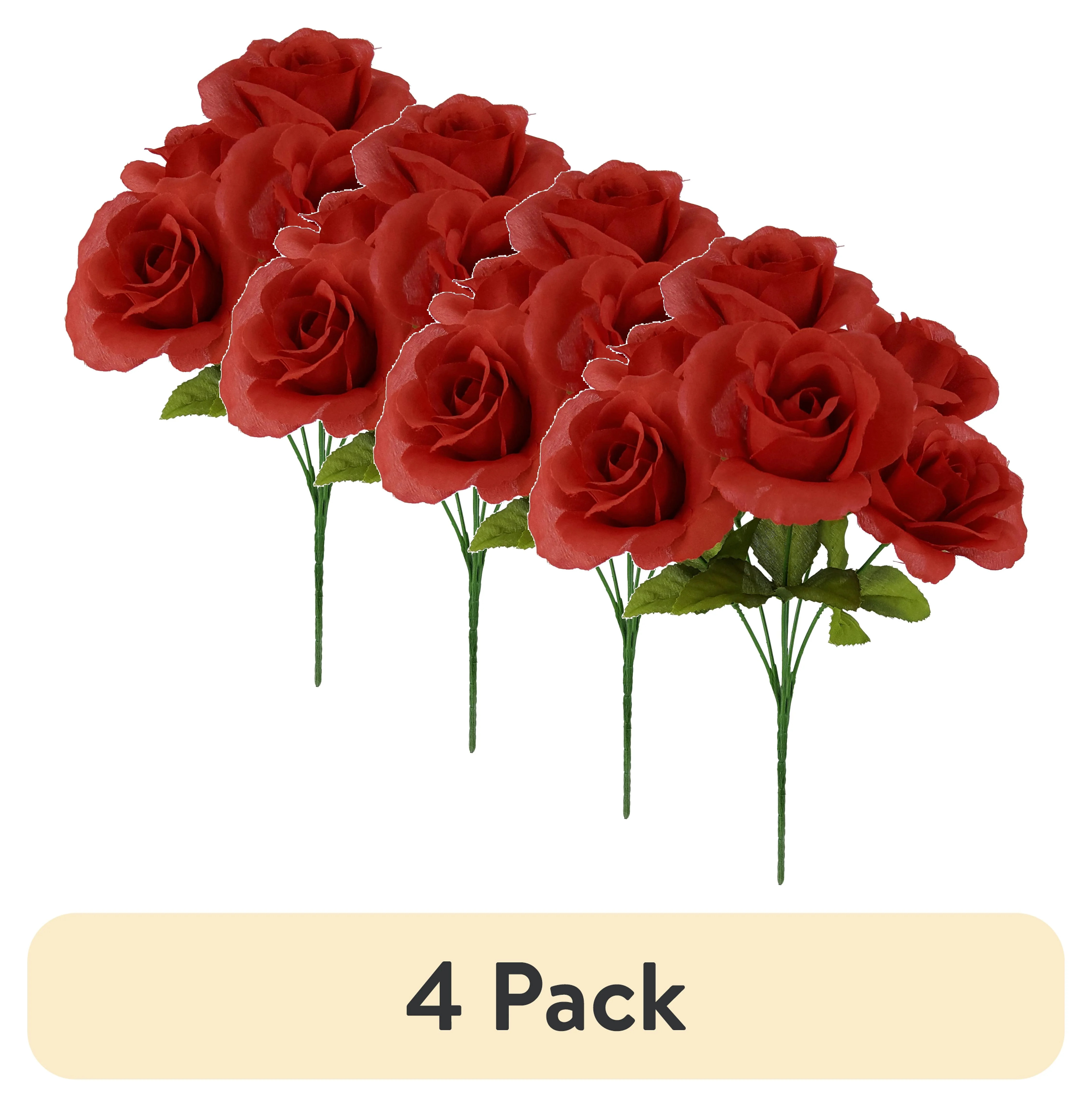 (4 pack) Mainstays 14"  Artificial Flower Pick, Rose, Red. Indoor Use - Walmart.com | Walmart (US)