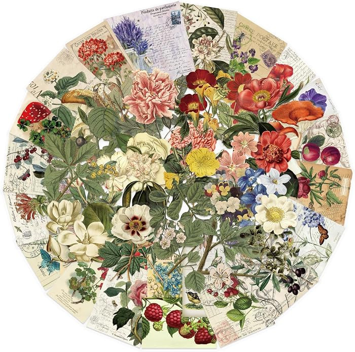 50Pcs Vintage Plant Stickers Pack, Aesthetic Flowers Stickers for Scrapbook Journaling Water Bott... | Amazon (US)