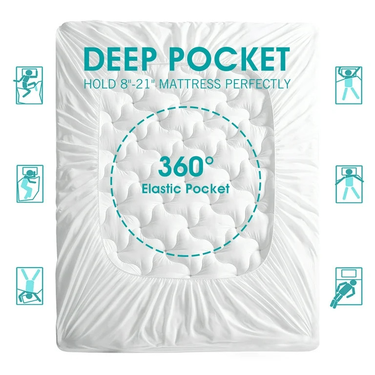 INGALIK Twin Size Mattress Pad, 400TC Cotton Pillow Top Mattress Cover, Quilted Fitted Mattress P... | Walmart (US)