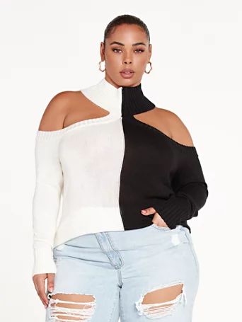 Cleo Colorblock Cutout Sweater - Fashion To Figure | Fashion to Figure