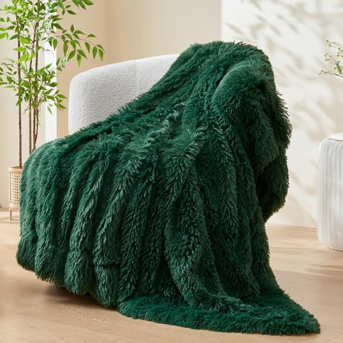 GONAAP Fuzzy Faux Fur Throw Blanket Dark Green Super Soft Cozy Plush Fuzzy Shaggy Blanket for Couch Sofa Bed (Dark Green, Throw(50"x60")) | Amazon (US)