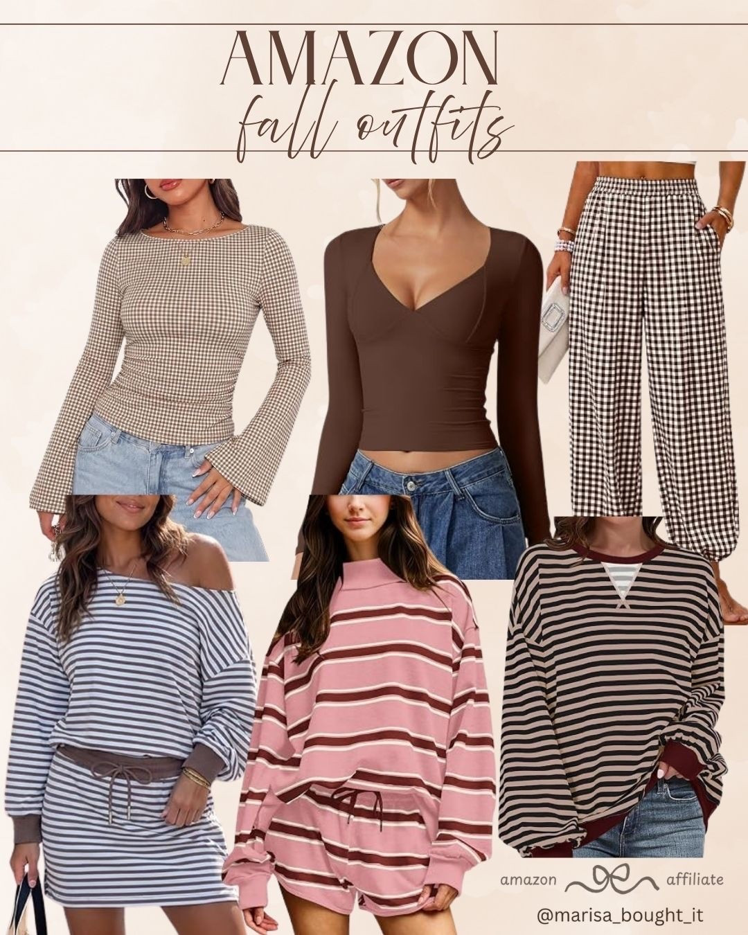 Falling hard for these cozy Amazon fall finds! 🤎

From chic plaid tops and chocolate long-sleeve basics to ultra-comfortable striped loungewear sets, I am obsessed.
Mix and match these versatile pieces for effortless seasonal style, whether I'm staying in or heading out. ✨

#AmazonFashion #FallOutfits #FallStyle #CozyVibes #LTKfashion #OOTD #AutumnVibes #LoungewearStyle #StyleInspo #FallFinds

#LTKSeasonal #LTKootd