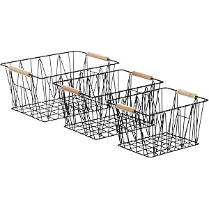 Amazon Basics Wire Storage Baskets - Set of 3, Black | Amazon (UK)